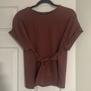Express Tie Waist Roll Sleeve Top
